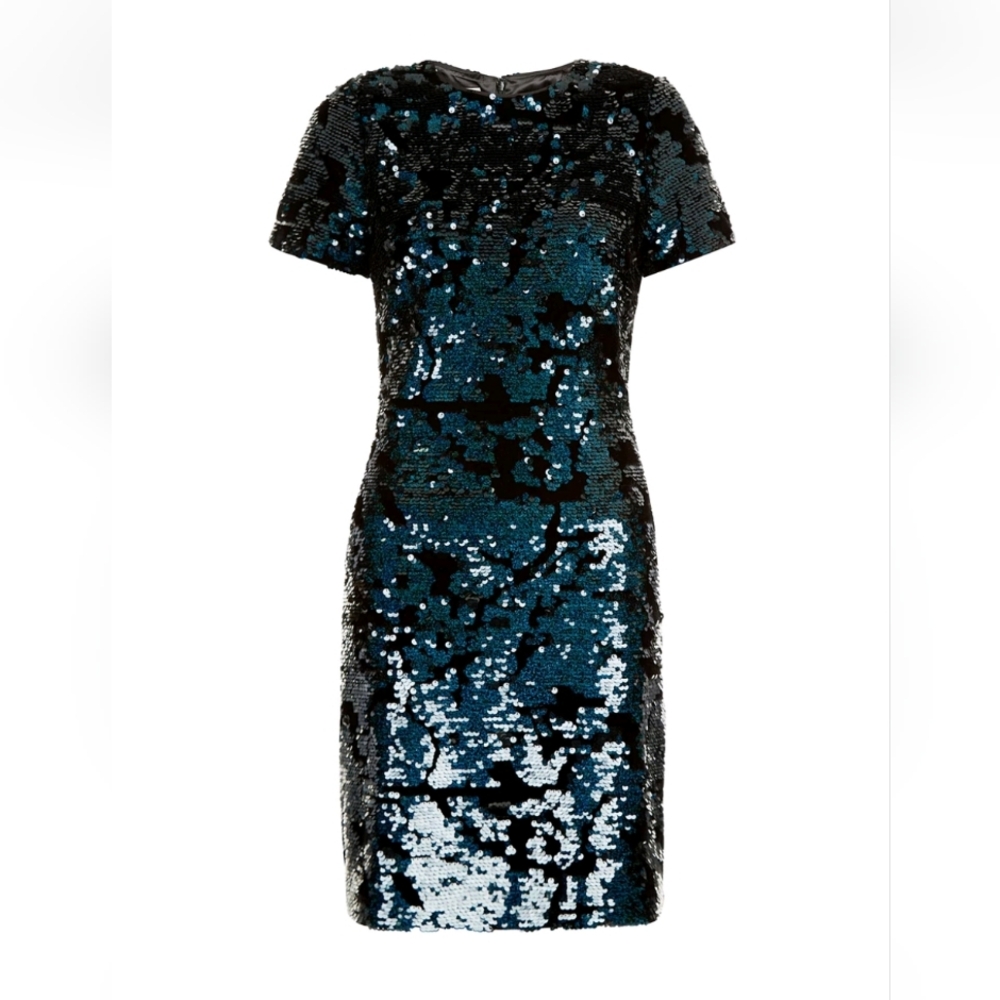 MONSOON SOFIA SEQUIN DRESS BLACK VELVET GREEN SPARKLE MINI